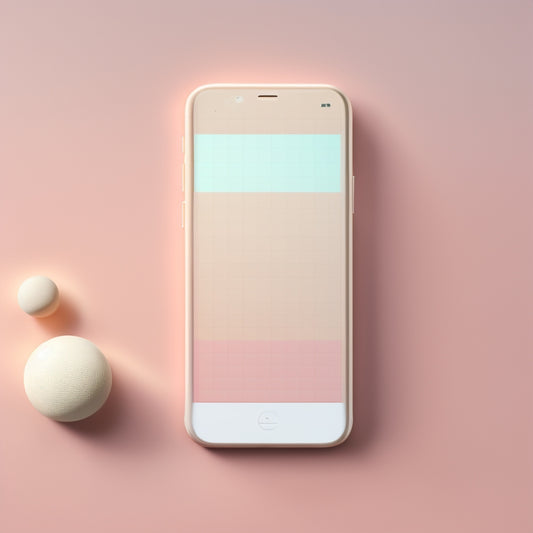 A minimalist smartphone screen with a tidy background, featuring a few neatly organized app icons in pastel hues, surrounded by a faint grid of subtle lines and gentle shadows.