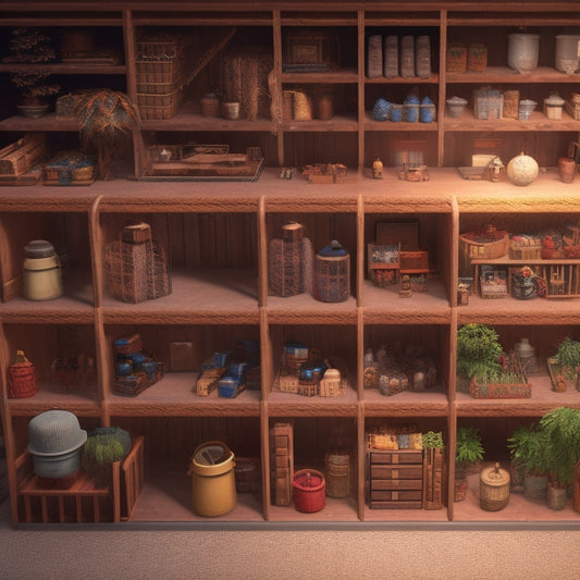 A cluttered RimWorld base with scattered items, contrasted with a tidy, organized area featuring neatly stacked crates and shelves, with a subtle "before-and-after" divide.
