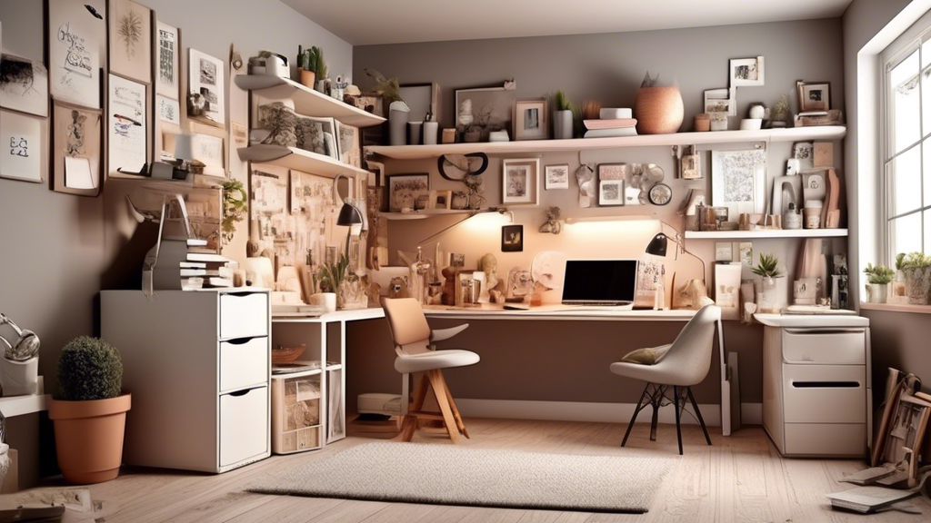 Create an image of a small, cluttered room being transformed into an organized and efficient space using innovative home organization ideas. Include elements such as multi-functional furniture, creative storage solutions, and space-saving techniques 