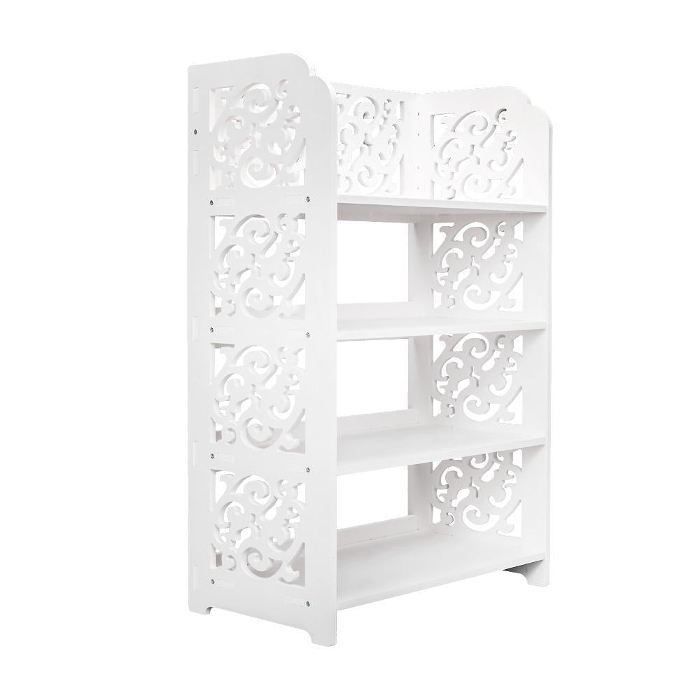 Wood-plastic Board Four Tiers Carved Shoe Rack White A