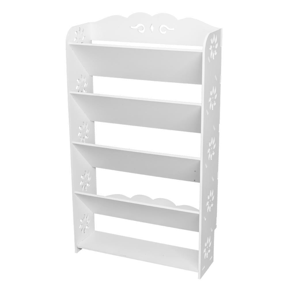 Wood-plastic Board Five Tiers Bevel Carved Shoe Rack White