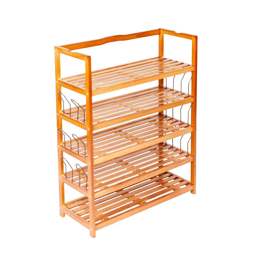 5-Tier Simple Wooden Shoe Rack with 6 Pair Shoe Form Wood Color
