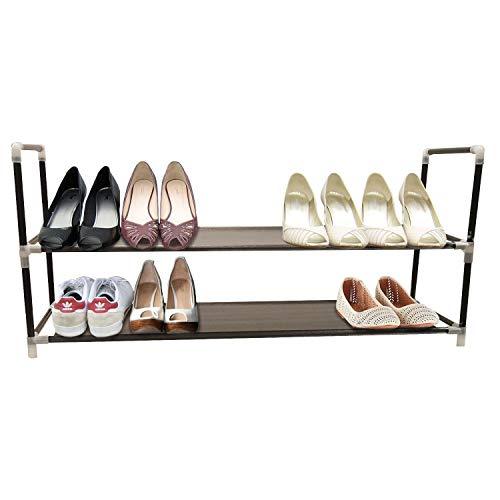 2-Tier Shoe Rack Color Black Organizer Storage Bench Stand For Mens Womens Shoes Closet With Unwoven Fabric Shelves &Amp; Holds 10 Pairs.Hot Shoe Racks With Unwoven Fabric Shelf &Amp; Easy Assembly No Tools