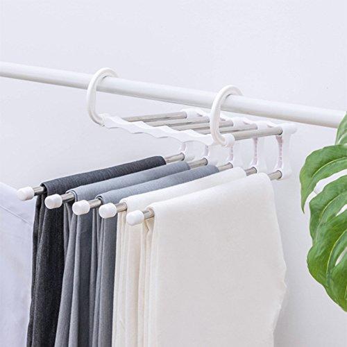 Best seller  isue set of 2pcs 5 in 1 portable stainless steel clothes pants hangers closet storage organizer for pants jeans hanging 13 38 x 7 2in