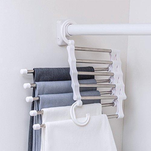 Buy isue set of 2pcs 5 in 1 portable stainless steel clothes pants hangers closet storage organizer for pants jeans hanging 13 38 x 7 2in