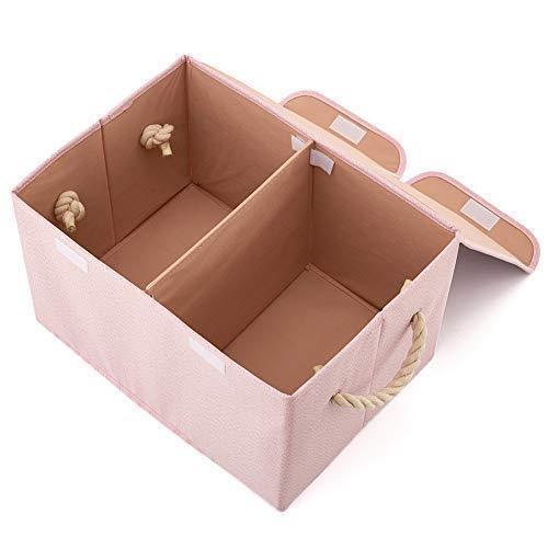 On amazon ezoware large storage boxes 2 pack large linen fabric foldable storage cubes bin box containers with lid and handles for nursery children closet bedroom living room pink