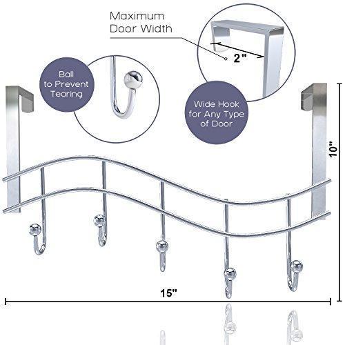 Results over the door rack with hooks 5 hangers for towels coats clothes robes ties hats bathroom closet extra long heavy duty chrome space saver mudroom organizer by kyle matthews designs