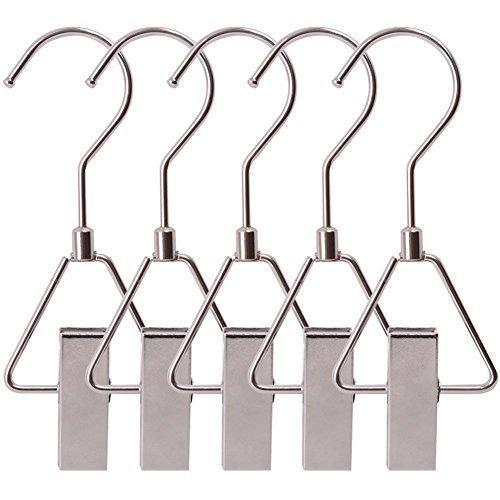 Storage organizer aligle energy chrome steel heavy duty hanger clips hooks portable laundry hook 360 swivel joint triangle hooks metal clip for laundry drying hanging organizer of boots shoes closet 5 pcs
