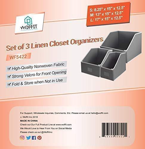 Related woffit linen closet storage organizers set of 3 foldable baskets to organize your sheets towels washclothes blankets clothing sweaters etc 100 organic fabric bins
