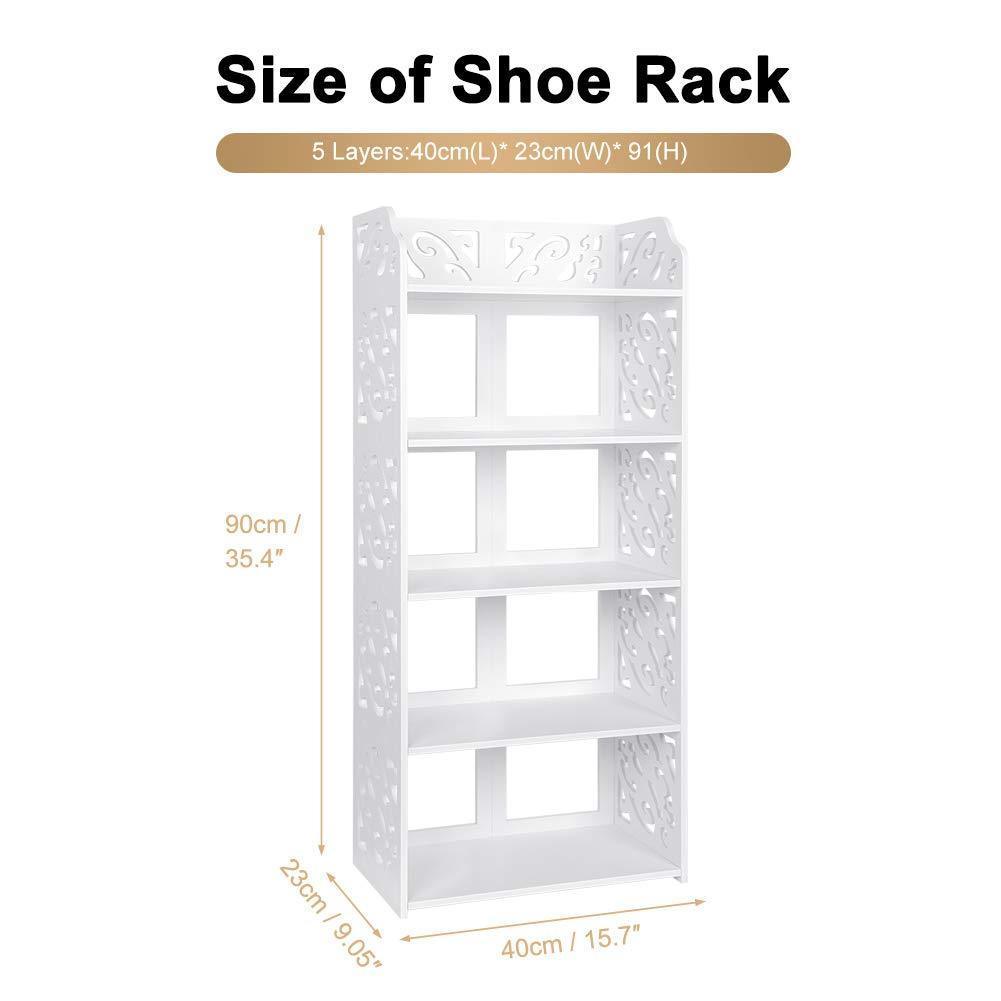 Home ejoyous 5 tier shoes rack white wood plastic modern space saving display shoe tower free standing shoes storage organizer closet shelves holder container for home office support hold 10 pair