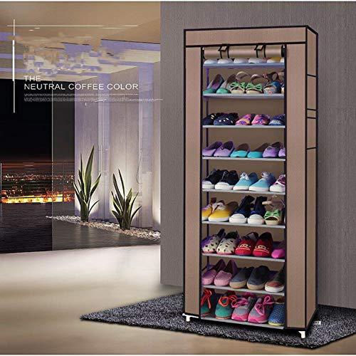 10 Layers Shoe Rack Shoe Storage Organizer Cabinet Portable Boot Rack Tower Shoe Rack Space Saving Stackable Shoe Rack Storage Organizer Closet Shelves Shoe Tower Nonwoven Fabric Cover (Coffee)