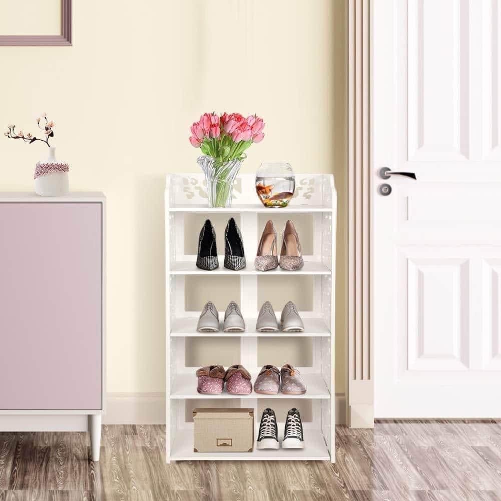 Heavy duty ejoyous 5 tier shoes rack white wood plastic modern space saving display shoe tower free standing shoes storage organizer closet shelves holder container for home office support hold 10 pair