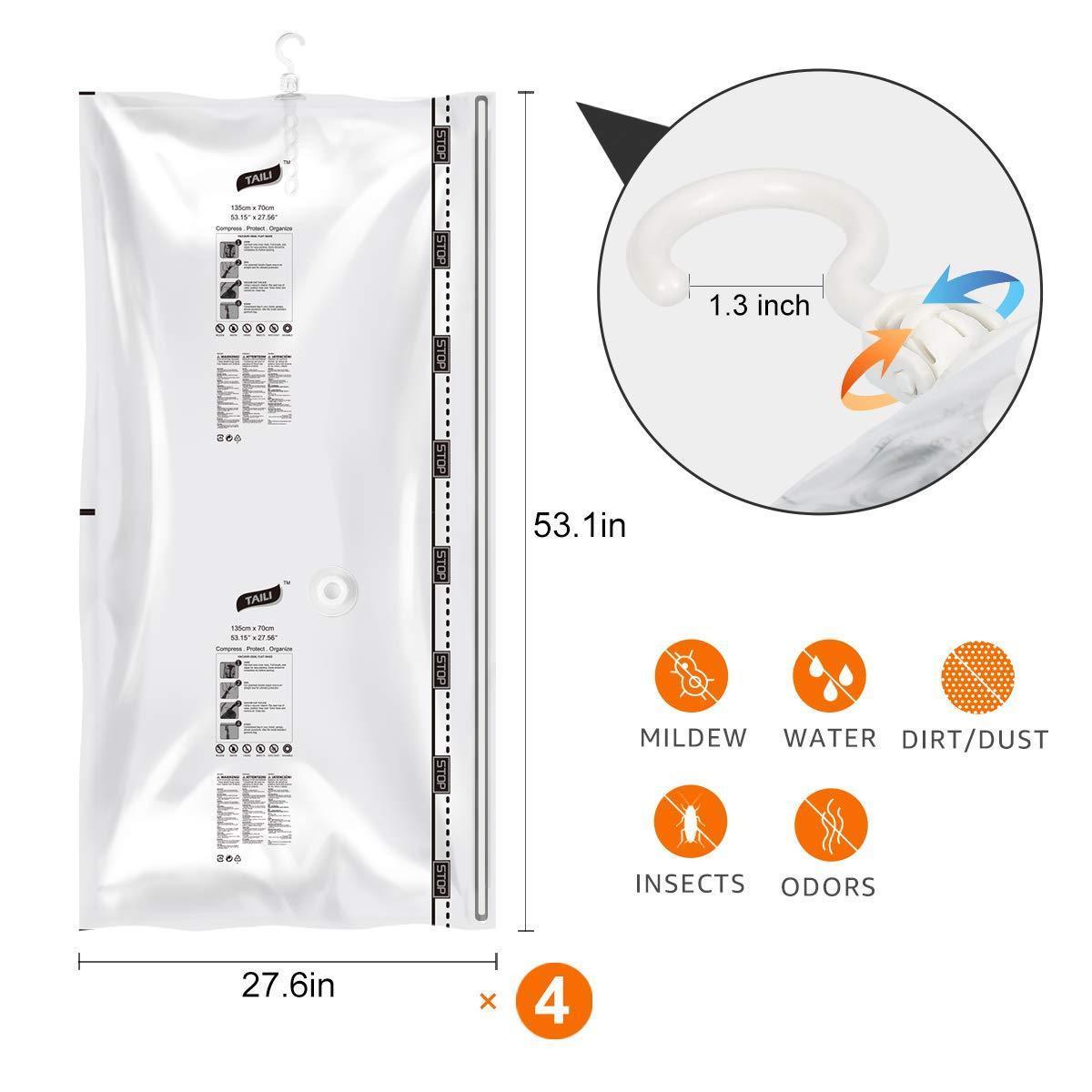 Selection taili hanging vacuum space saver bags for clothes 4 pack long 53x27 6 inches vacuum seal storage bag clothing bags for suits dress coats or jackets closet organizer and storage