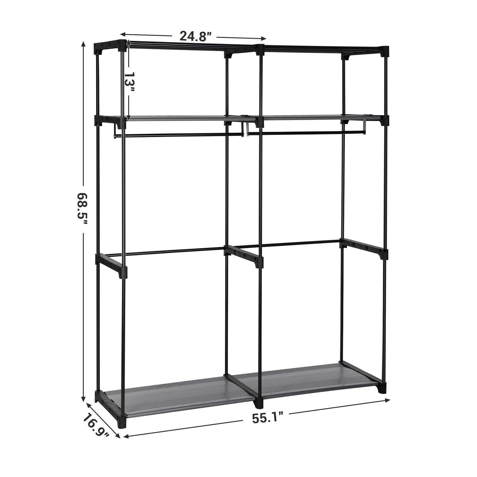 Related songmics closet storage organizer portable wardrobe with hanging rods clothes rack foldable cloakroom study stable 55 1 x 16 9 x 68 5 inches gray uryg02gy