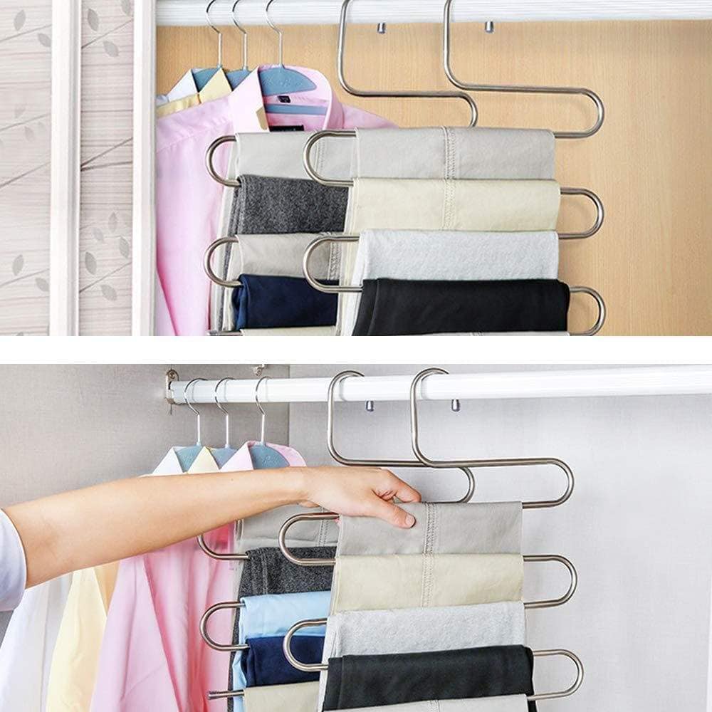 Heavy duty syidinzn pants hangers rack holder stand shelf organizer stainless steel s shape multi purpose hangers storage rack for clothes pants jeans trousers scarfs ties towels closet