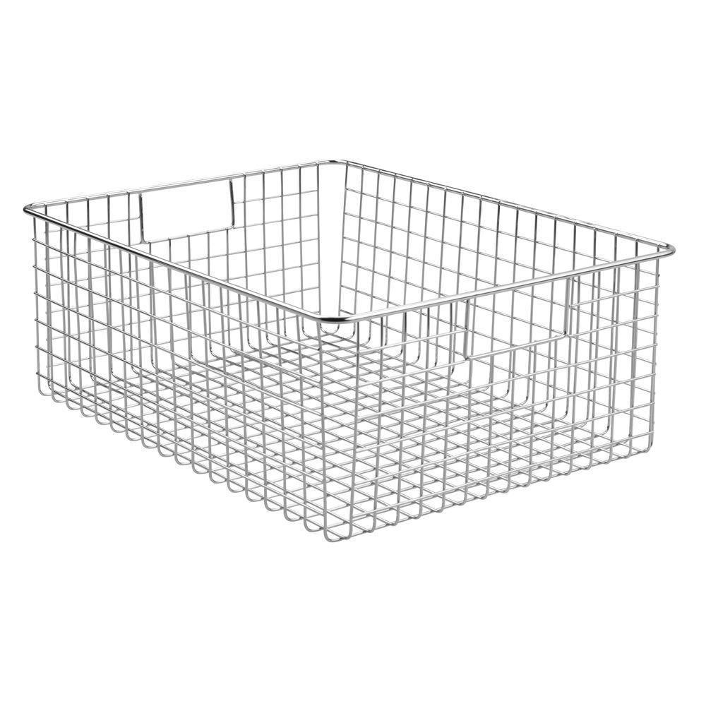 Discover the mdesign large farmhouse metal wire storage basket bin box with handles for organizing closets shelves and cabinets in bedrooms bathrooms entryways and hallways 16 x 12 x 6 4 pack chrome