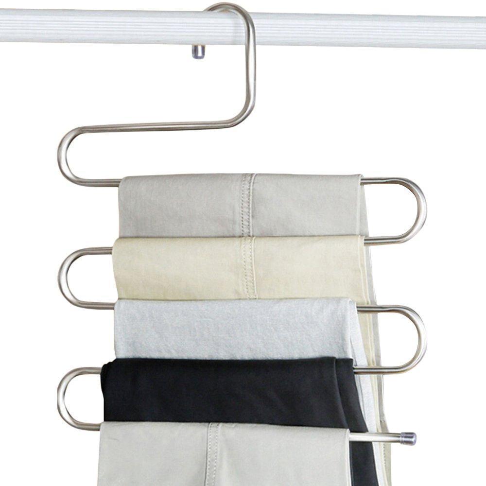 Explore peiosendor s type pants hangers multi purpose stainless steel magic closet hangers space saver storage rack for hanging jeans scarf tie family economical storage 3
