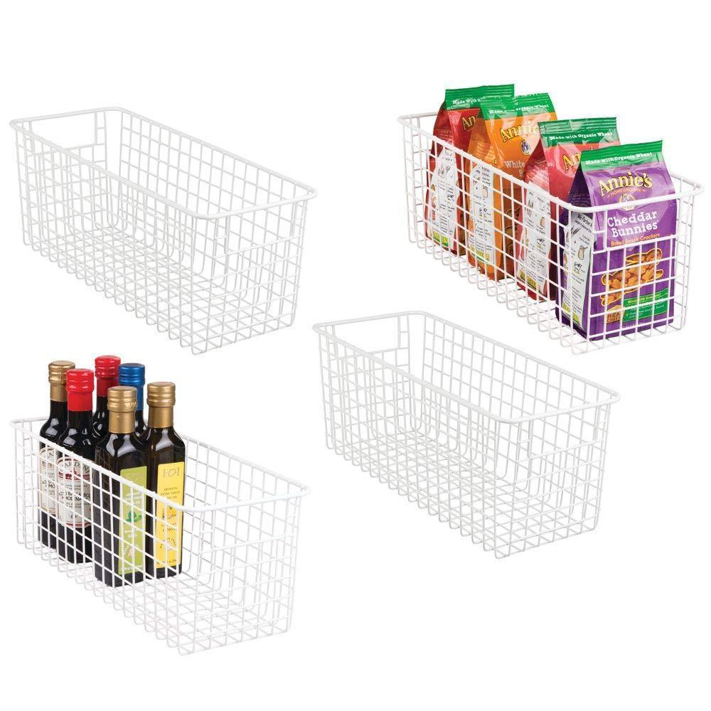 Discover the best mdesign farmhouse decor metal wire food storage organizer bin basket with handles for kitchen cabinets pantry bathroom laundry room closets garage 16 x 6 x 6 4 pack matte white
