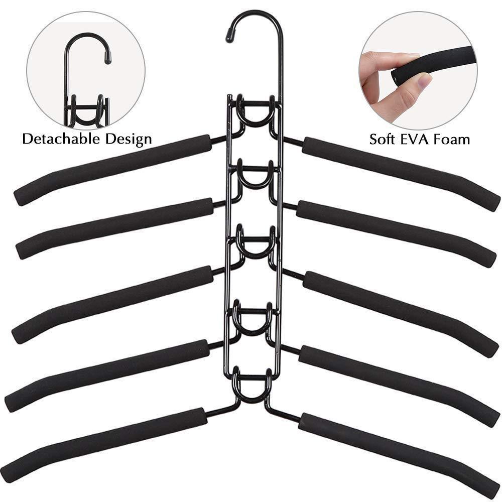 On amazon pupouse multi layers clothes hangers 5 in 1 anti slip sponge metal clothes rack multifunctional closet hanger space saving organizer for jacket coat sweater skirt trousers shirt t shirt