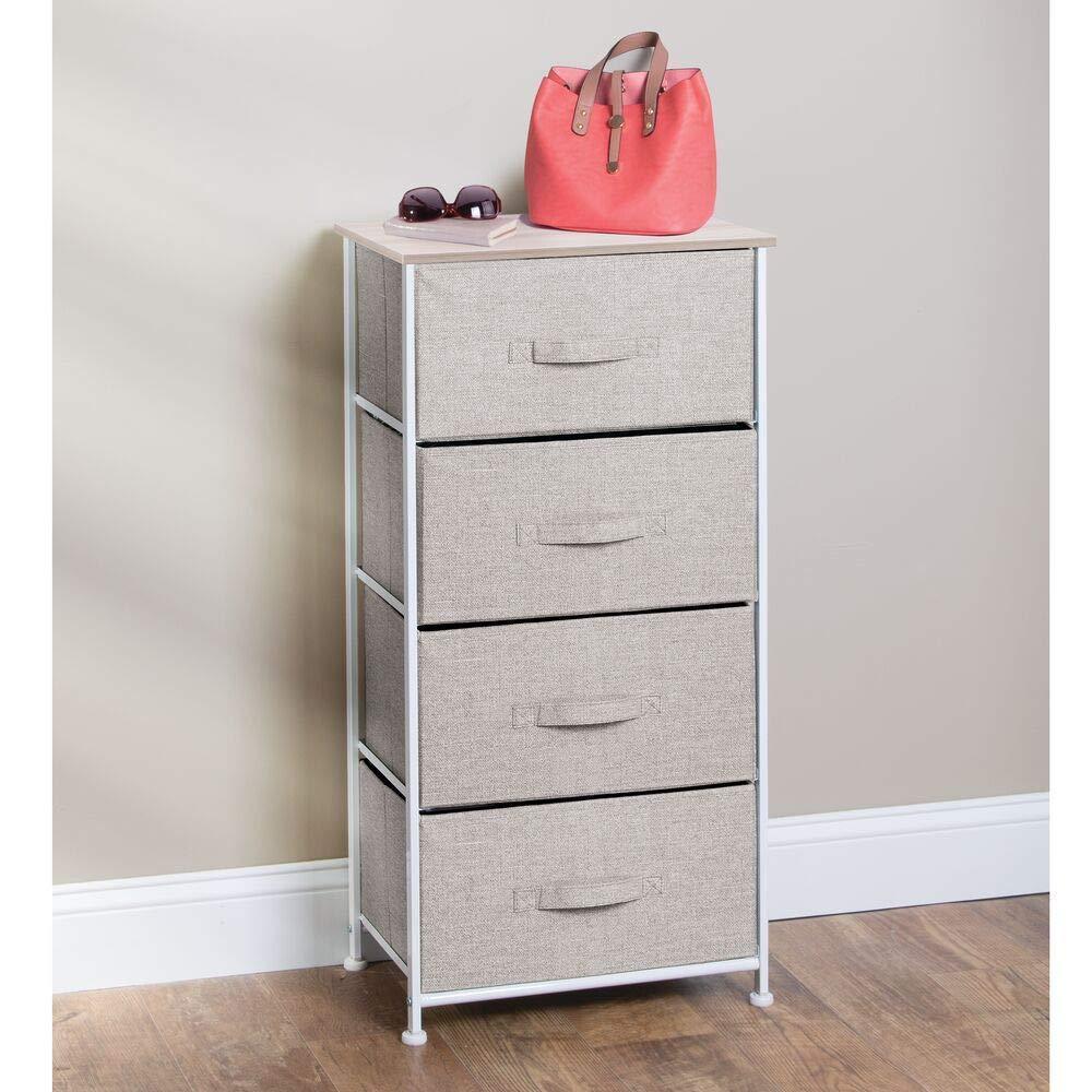 Budget mdesign vertical dresser storage tower sturdy steel frame wood top easy pull fabric bins organizer unit for bedroom hallway entryway closets textured print 4 drawers linen natural