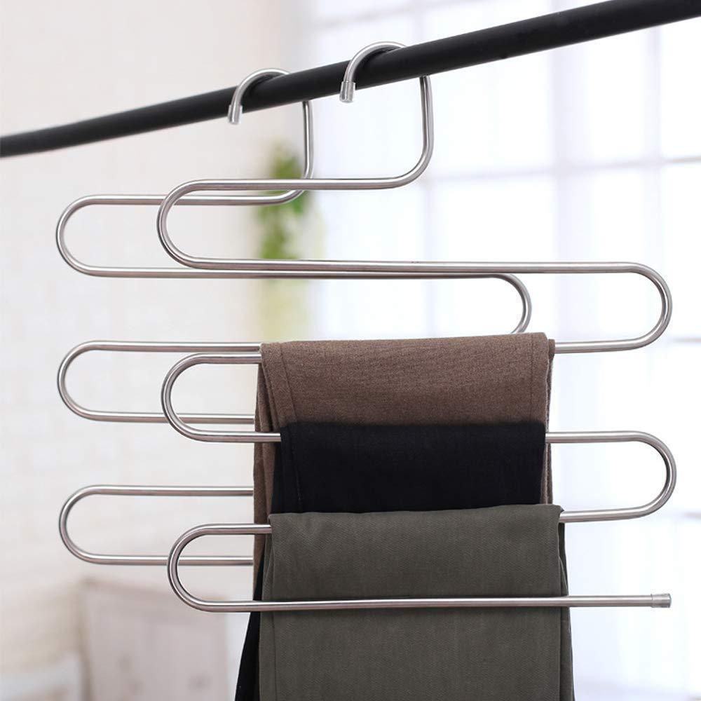 Great syidinzn pants hangers rack holder stand shelf organizer stainless steel s shape multi purpose hangers storage rack for clothes pants jeans trousers scarfs ties towels closet