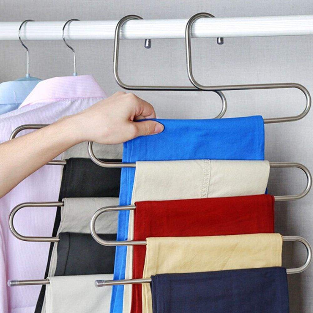 Featured peiosendor s type pants hangers multi purpose stainless steel magic closet hangers space saver storage rack for hanging jeans scarf tie family economical storage 3