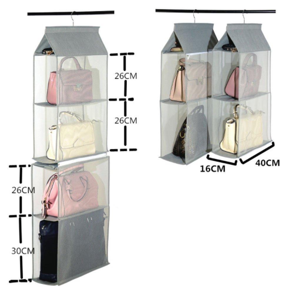 Discover detachable 4 big compartment pouch hanging handbag organizer clear purse bag storage holder wardrobe closet space saving organizers system for living room bedroom usepack of 2 grey