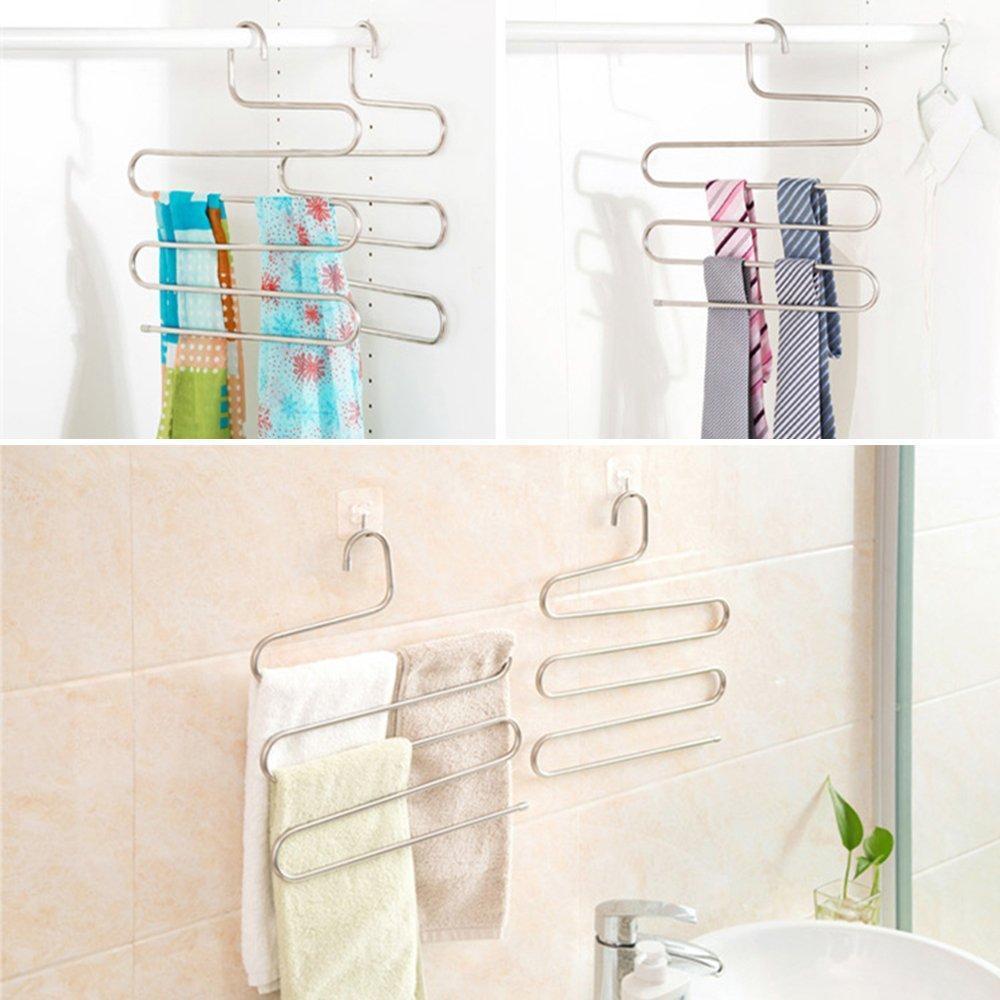Heavy duty peiosendor s type pants hangers multi purpose stainless steel magic closet hangers space saver storage rack for hanging jeans scarf tie family economical storage 3