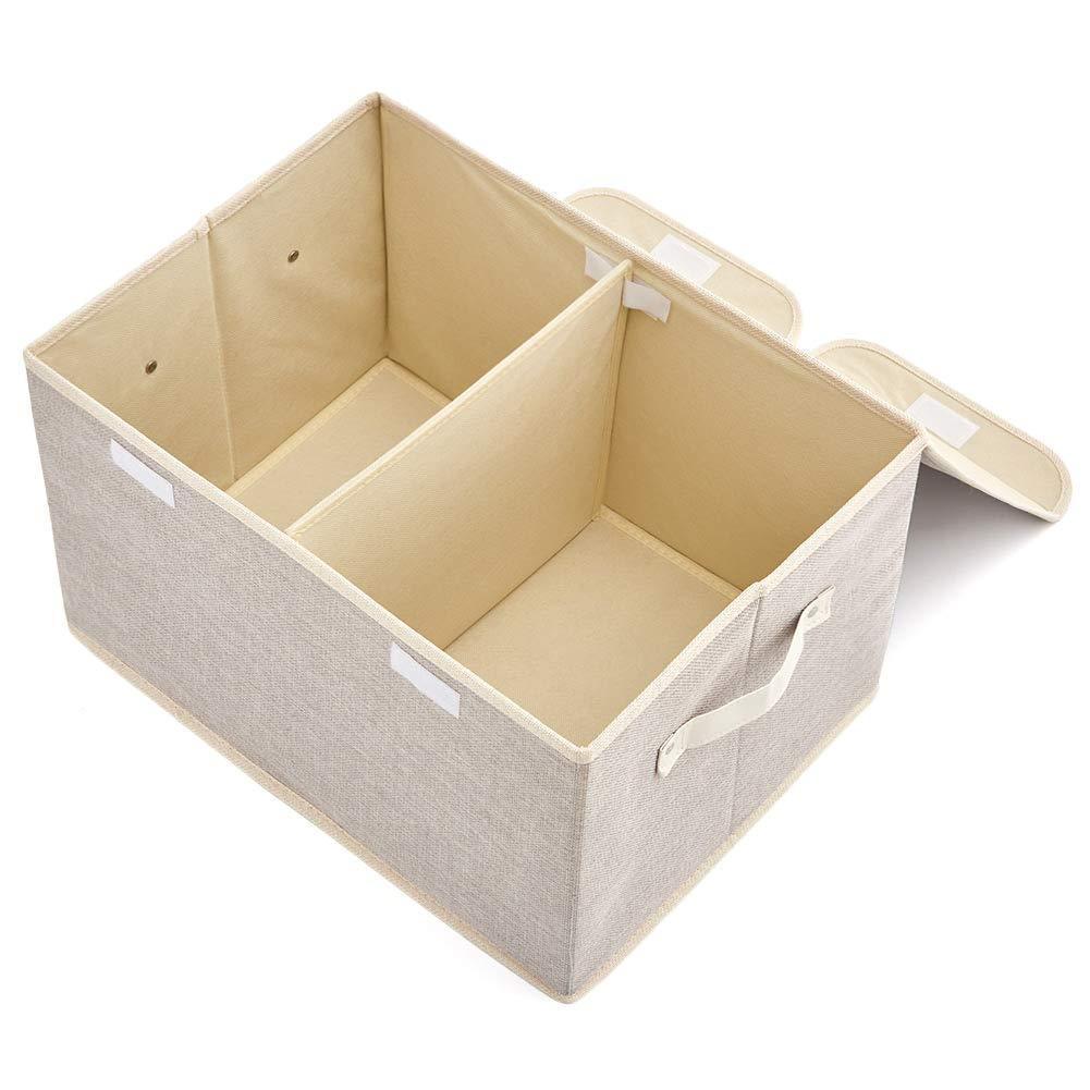 Explore large storage boxes 3 pack ezoware large linen fabric foldable storage cubes bin box containers with lid and handles for nursery closet kids room toys baby products silver gray