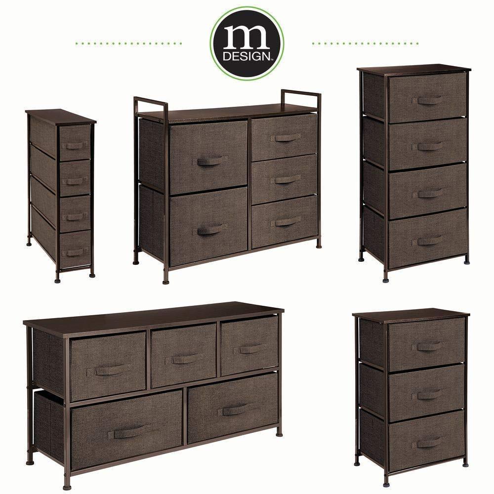 Organize with mdesign wide dresser storage tower sturdy steel frame wood top easy pull fabric bins organizer unit for bedroom hallway entryway closets textured print 5 drawers espresso brown