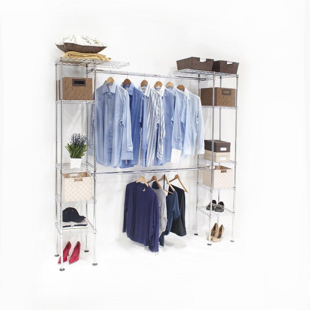 Heavy duty seville classics double rod expandable clothes rack closet organizer system 58 to 83 w x 14 d x 72 ultrazinc