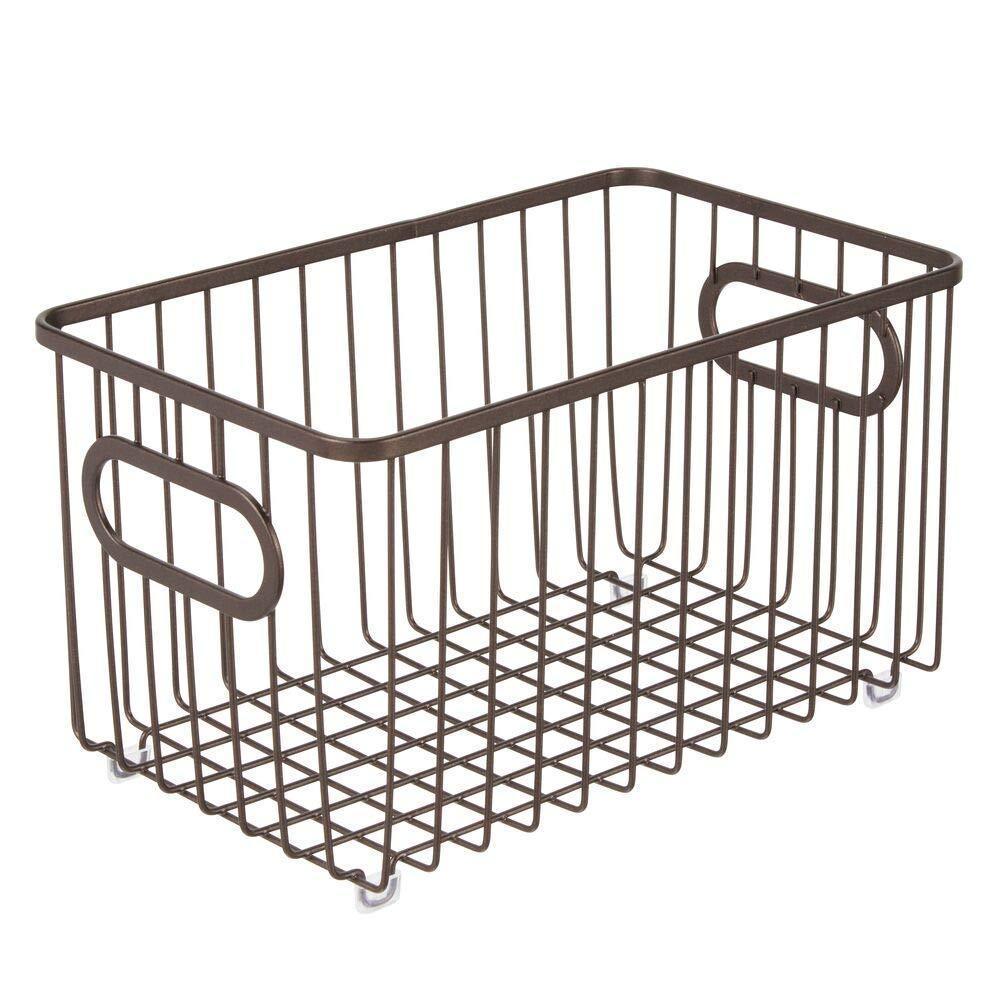 Cheap mdesign metal farmhouse kitchen pantry food storage organizer basket bin wire grid design for cabinets cupboards shelves countertops closets bedroom bathroom 10 long 4 pack bronze