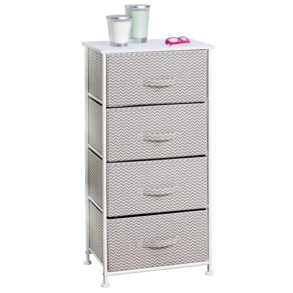 Save on mdesign vertical furniture storage tower sturdy steel frame wood top easy pull fabric bins organizer unit for bedroom hallway entryway closets chevron zig zag print 4 drawers taupe