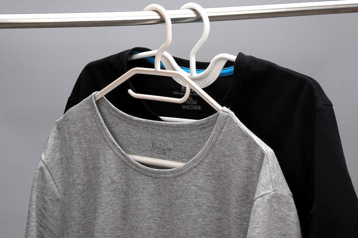 On amazon higher hangers space saving clothes hangers heavy duty closet organizers helps reduce wrinkles and clutter great for dorms and increasing closet space 40 pack white plastic