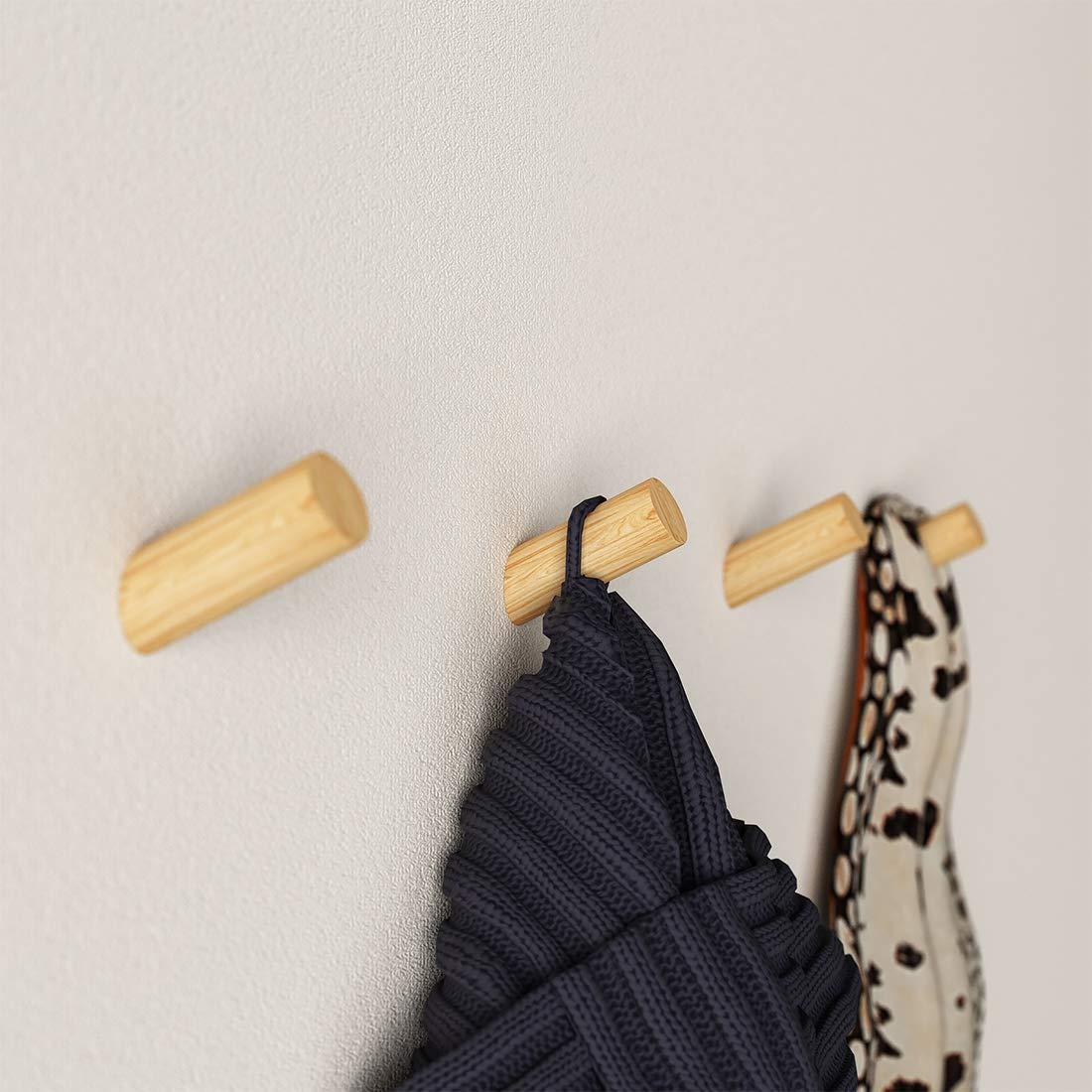 Get wall hooks 4 pack wooden large for hanging coats caps scarfs storage wall mount command hooks kit heavy duty wall hangers without nails organizer closet