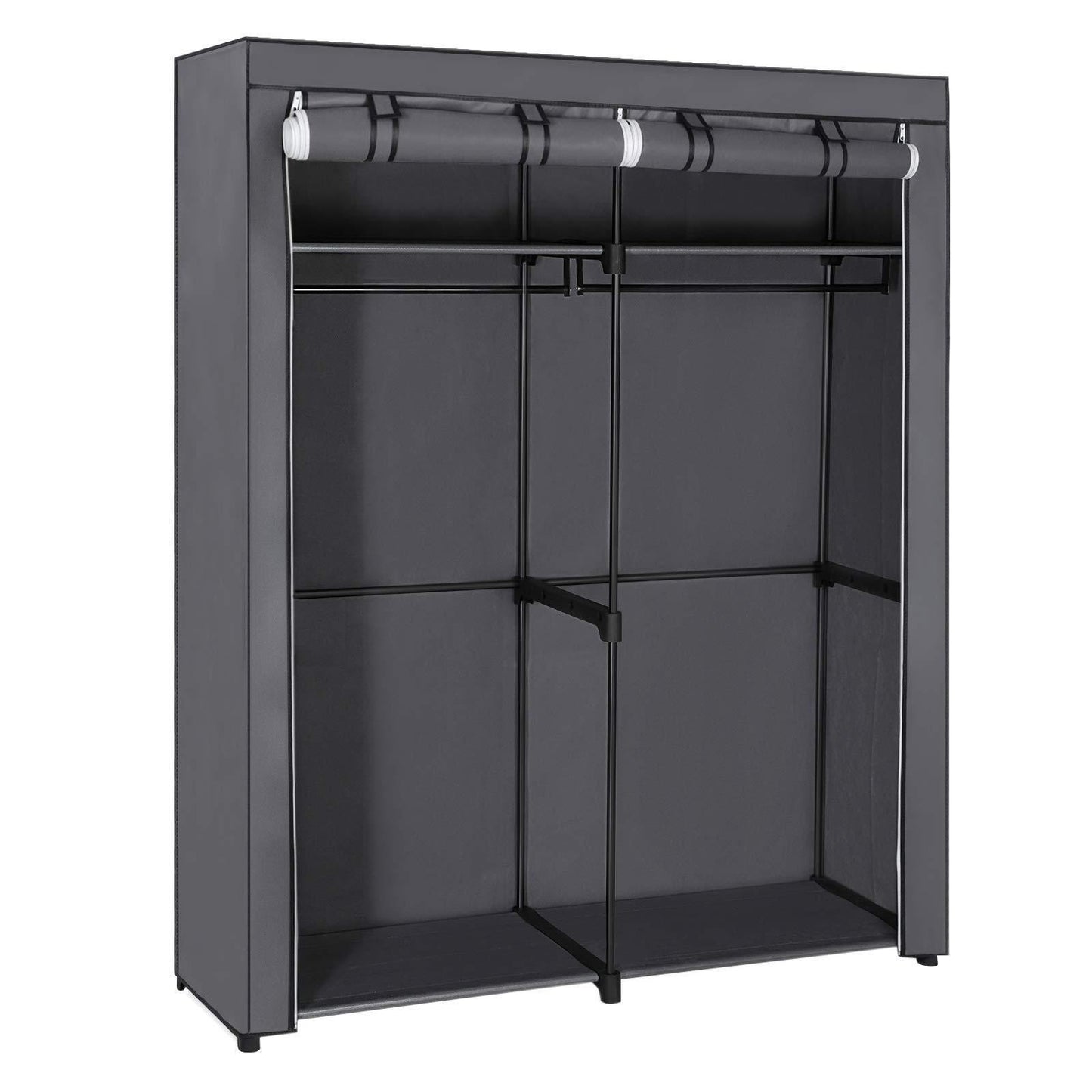 Organize with songmics closet storage organizer portable wardrobe with hanging rods clothes rack foldable cloakroom study stable 55 1 x 16 9 x 68 5 inches gray uryg02gy
