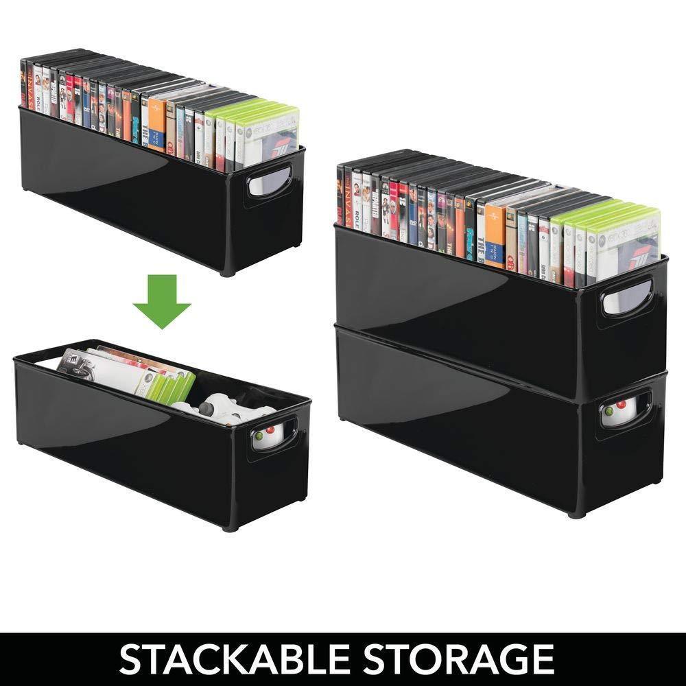 Best seller  mdesign plastic stackable household storage organizer container bin with handles for media consoles closets cabinets holds dvds video games gaming accessories head sets 8 pack black