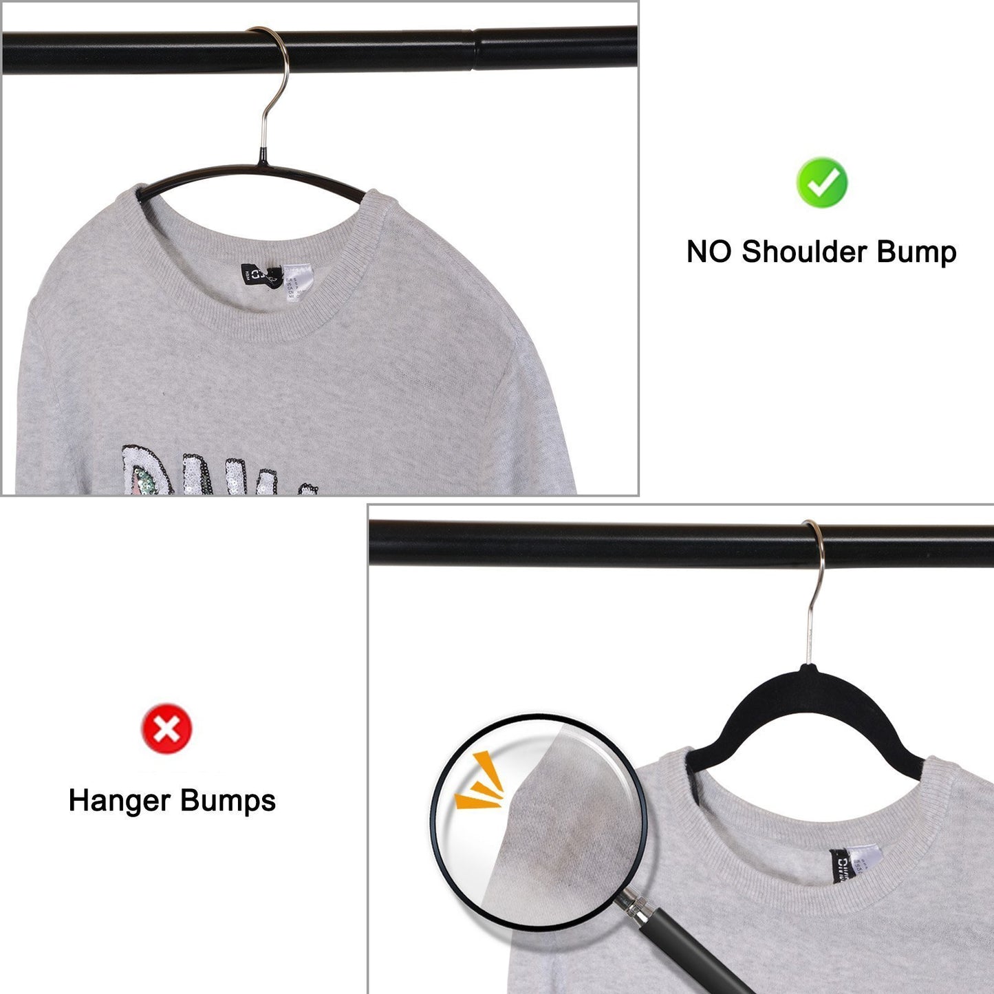 Home voilamart bump free clothes hangers 30 pack non slip dry wet hangers no shoulder bump suit hangers with bar hooks for men women dress coat pant closet organizer steel