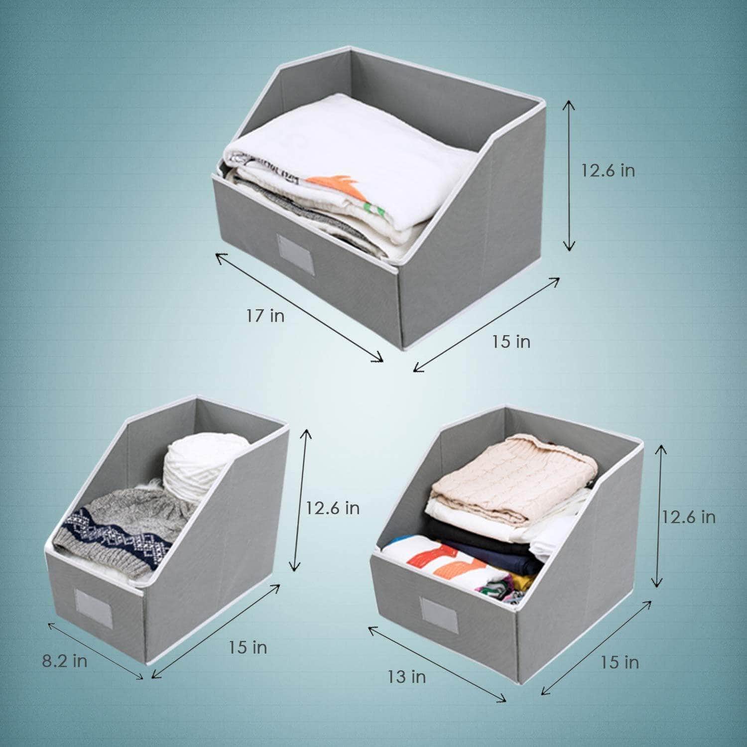 Save woffit linen closet storage organizers set of 3 foldable baskets to organize your sheets towels washclothes blankets clothing sweaters etc 100 organic fabric bins