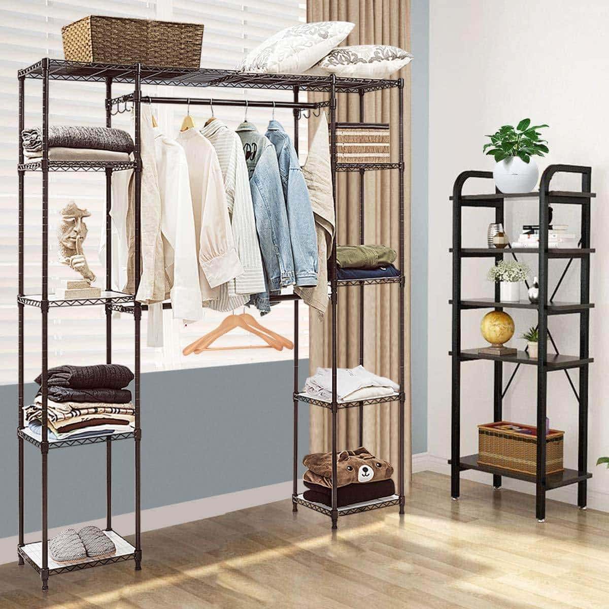 Order now tangkula garment rack portable adjustable expandable closet storage organizer system home bedroom closet shelves clothes wardrobe coffee