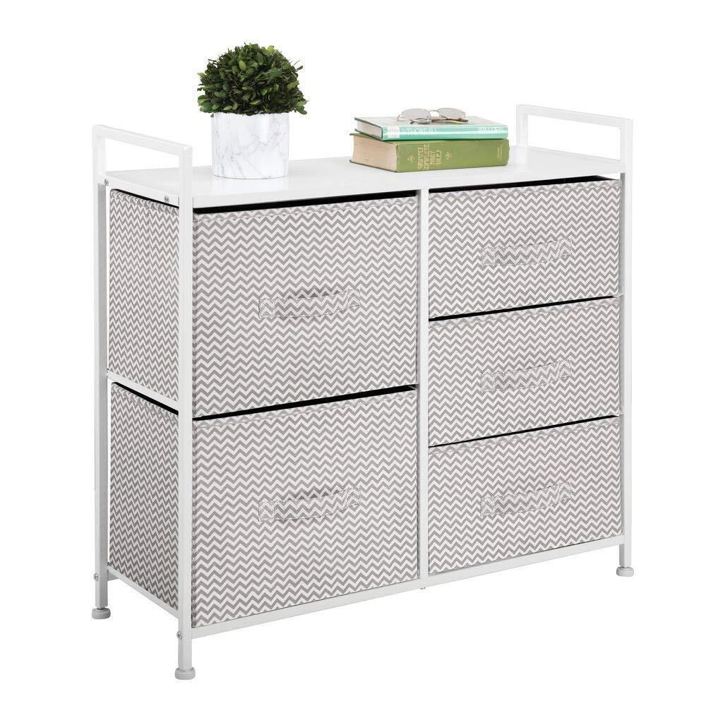Shop for mdesign wide dresser storage tower sturdy steel frame wood top easy pull fabric bins organizer unit for bedroom hallway entryway closets chevron print 5 drawers taupe white