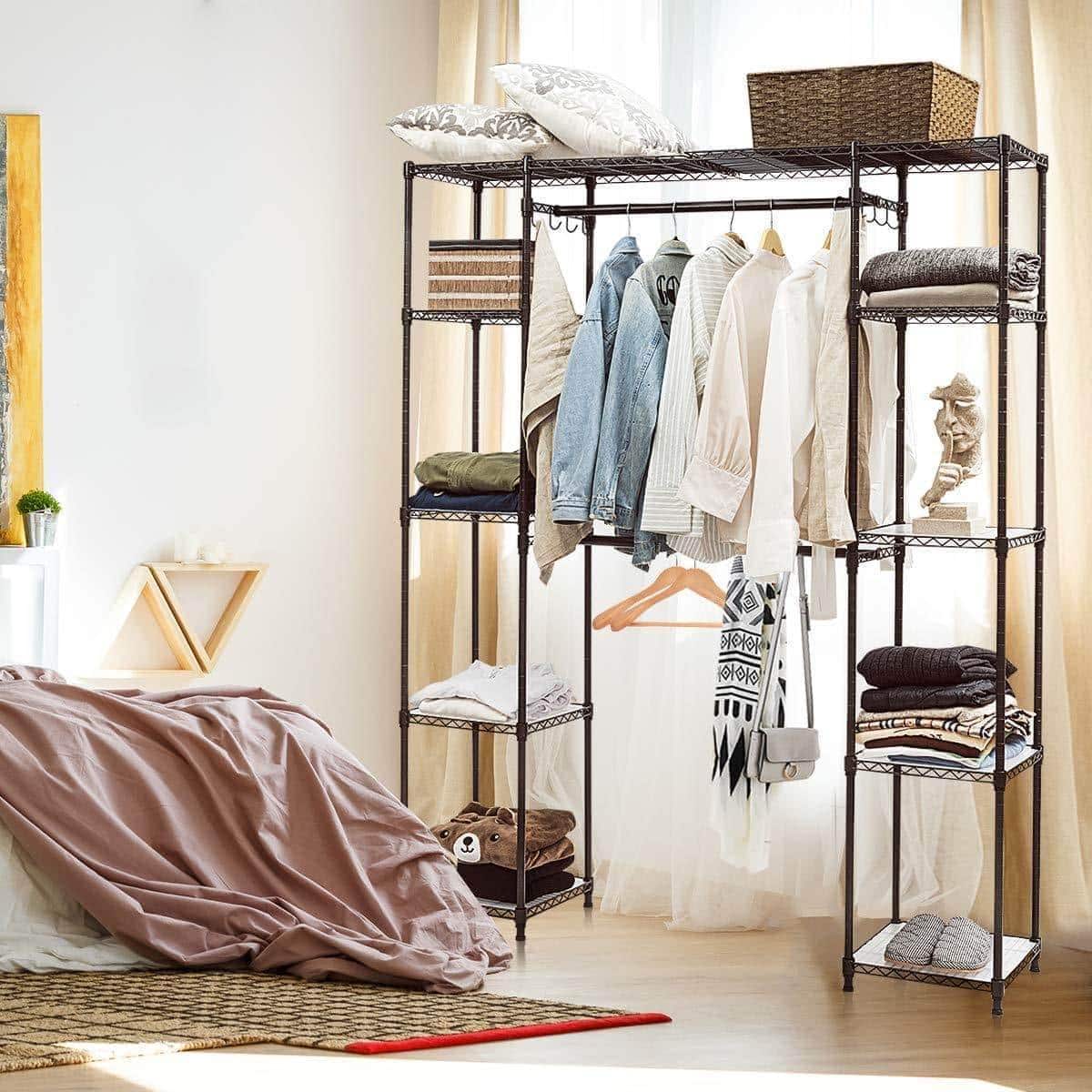 Organize with tangkula garment rack portable adjustable expandable closet storage organizer system home bedroom closet shelves clothes wardrobe coffee