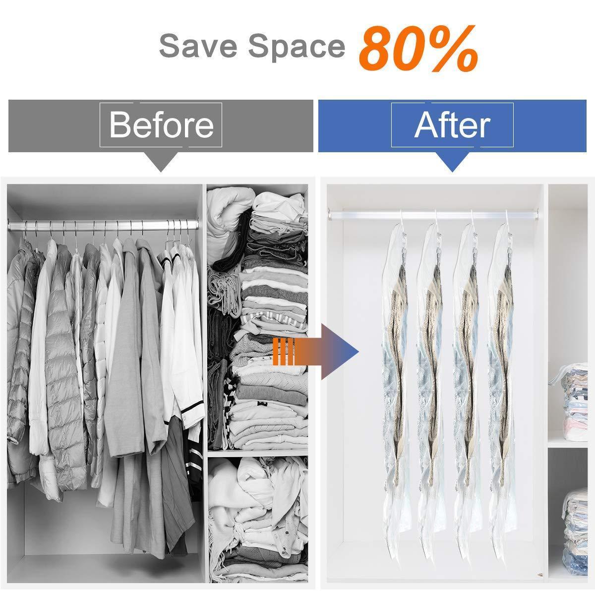Storage organizer taili hanging vacuum space saver bags for clothes 4 pack long 53x27 6 inches vacuum seal storage bag clothing bags for suits dress coats or jackets closet organizer and storage