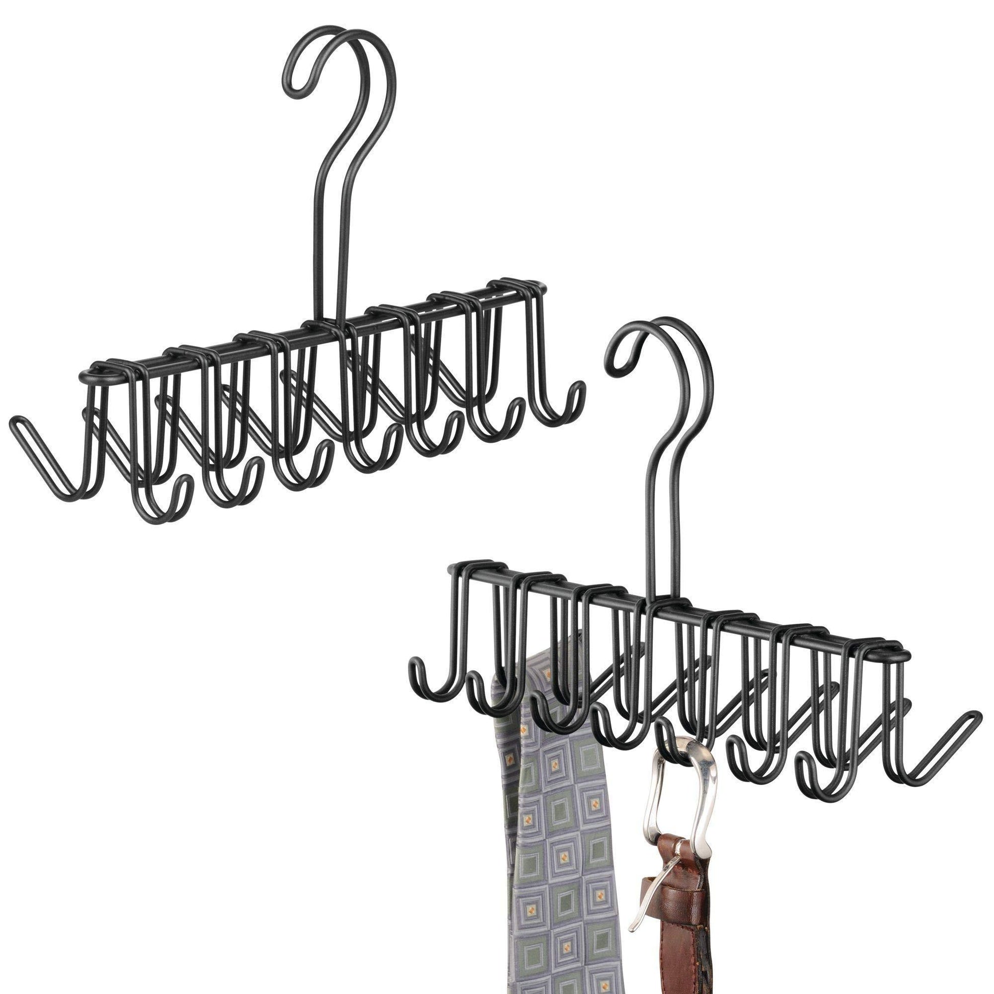 Top rated mdesign over the rod closet rack hanger for ties belts scarves pack of 2 matte black