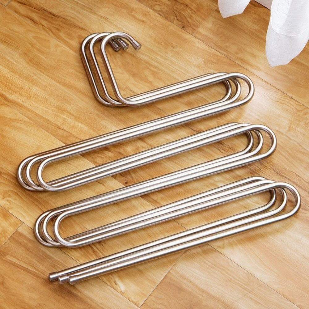 Organize with eco life sturdy s type multi purpose stainless steel magic pants hangers closet hangers space saver storage rack for hanging jeans scarf tie family economical storage 1 pce