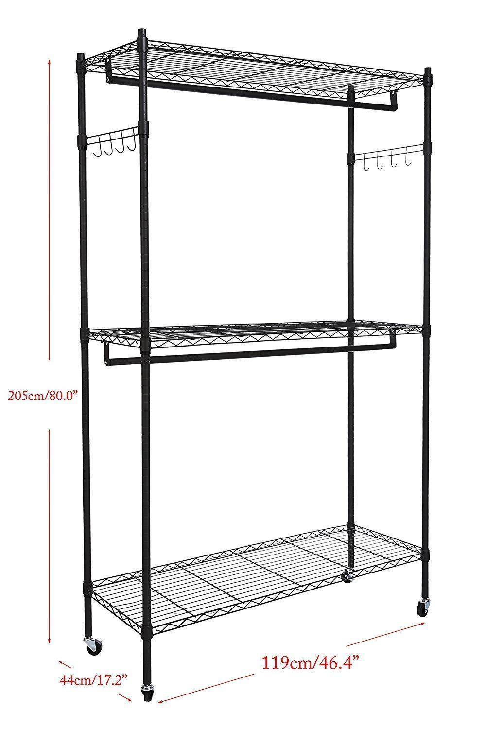 Explore miageek heavy duty garment rack rolling clothes rack free standing shelving wardrobe clothes closet storage organizer with hanging rods and lockable wheels black two pair hook