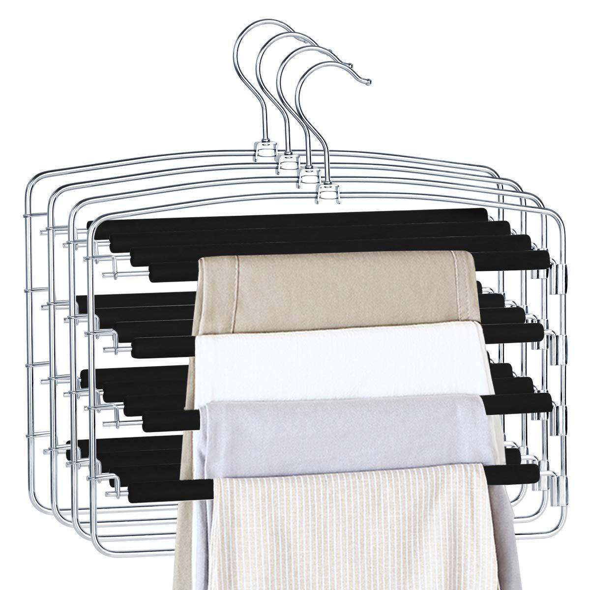 Shop homeideas pack of 4 non slip pants hangers stainless steel slack hangers space saving clothes hangers closet organizer with foam padded swing arm multi layers rotatable hook 1