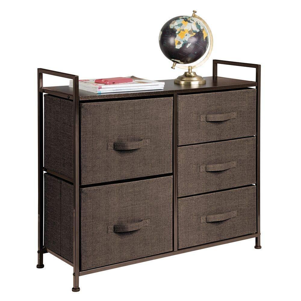 Online shopping mdesign wide dresser storage tower sturdy steel frame wood top easy pull fabric bins organizer unit for bedroom hallway entryway closets textured print 5 drawers espresso brown