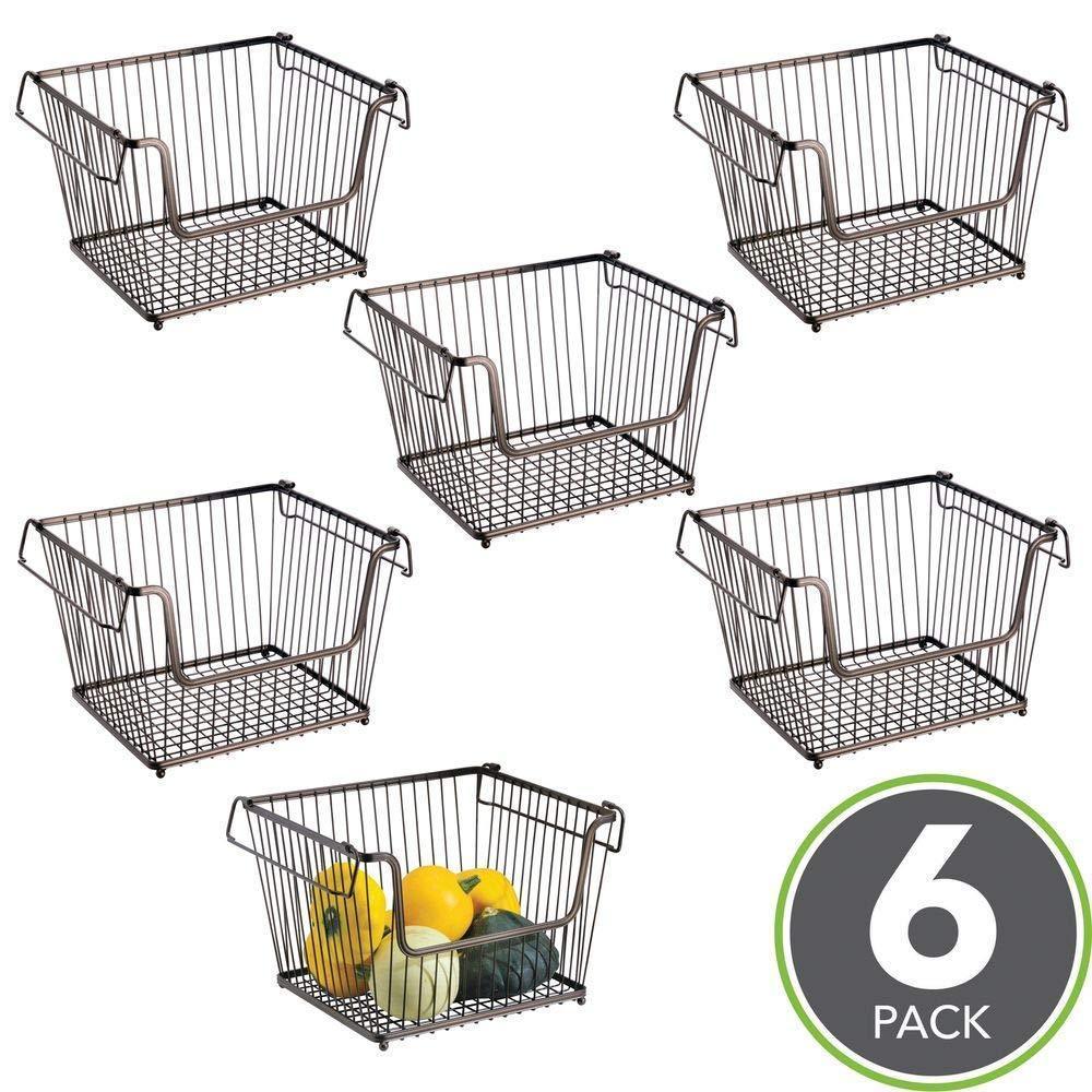 Order now mdesign modern stackable metal storage organizer bin basket with handles open front for kitchen cabinets pantry closets bedrooms bathrooms large 6 pack bronze