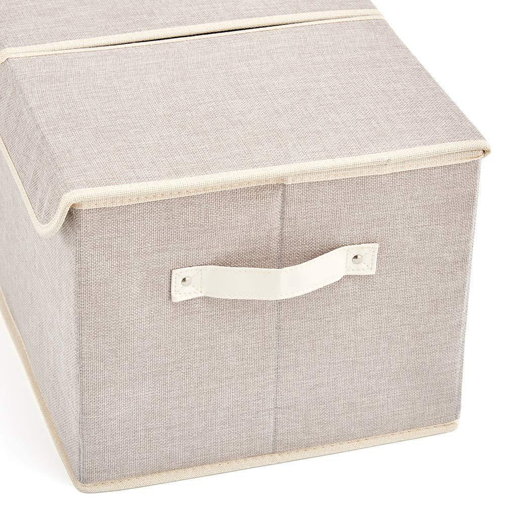 Exclusive large storage boxes 3 pack ezoware large linen fabric foldable storage cubes bin box containers with lid and handles for nursery closet kids room toys baby products silver gray